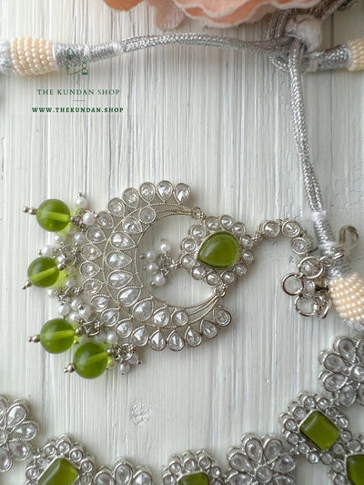 Heavenly Silver in Mehendi Green Necklace Sets THE KUNDAN SHOP 