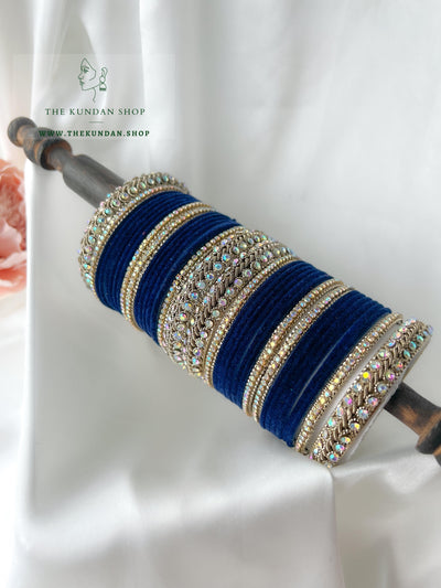 Iridescent Stones & Velvet in Midnight Blue Bangles THE KUNDAN SHOP 