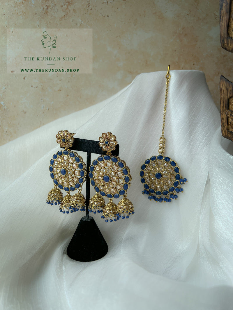Willing in Midnight Blue Earrings + Tikka THE KUNDAN SHOP 
