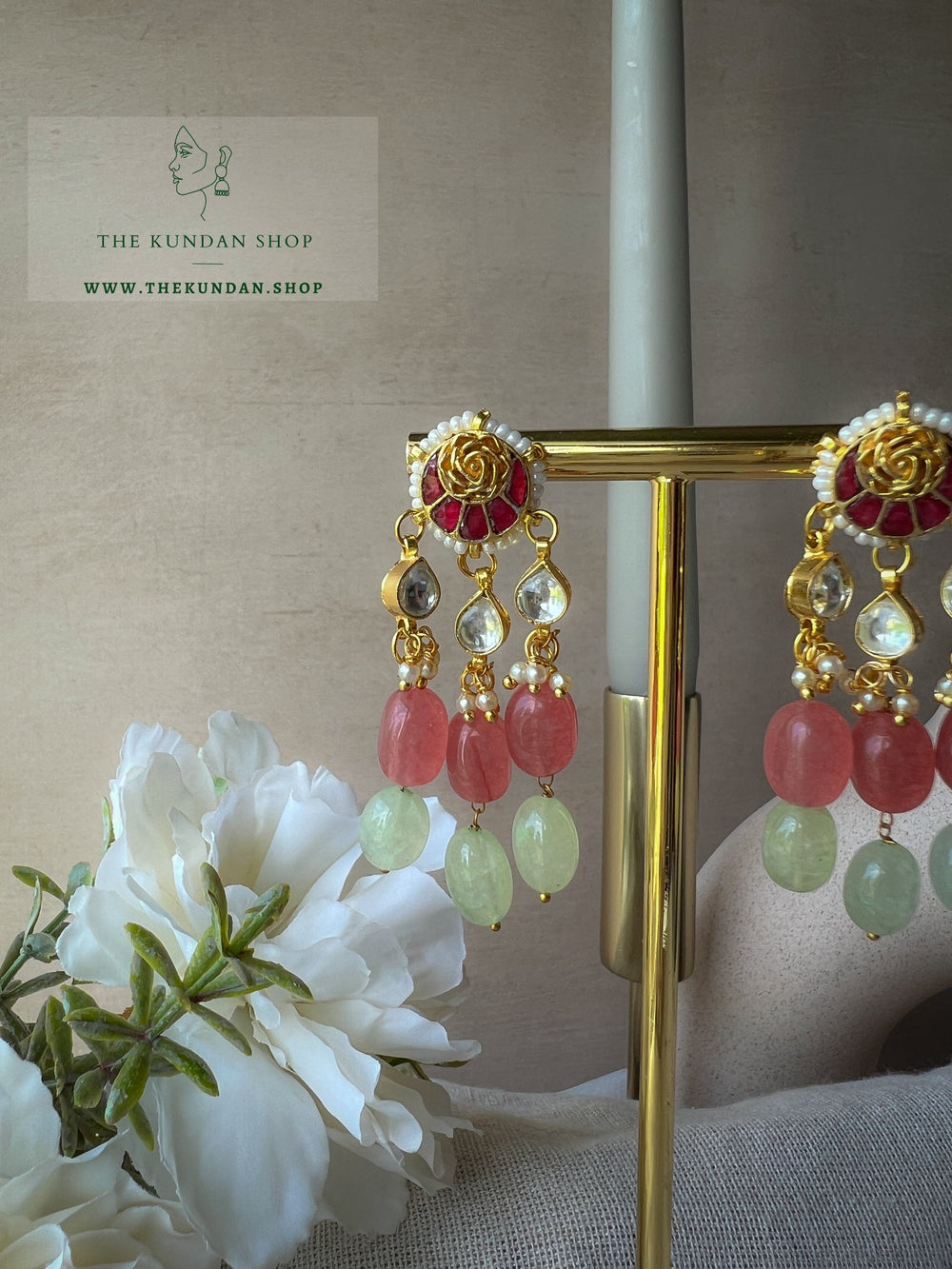 Rose Chaand Drops Earrings THE KUNDAN SHOP 