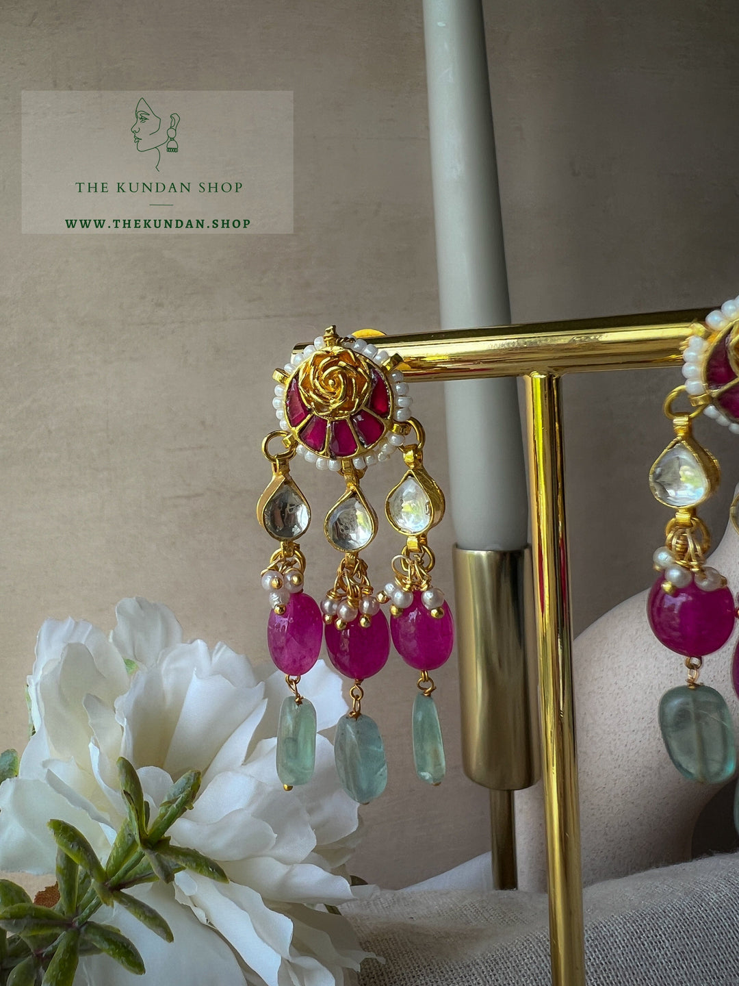 Rose Chaand Drops Earrings THE KUNDAN SHOP 