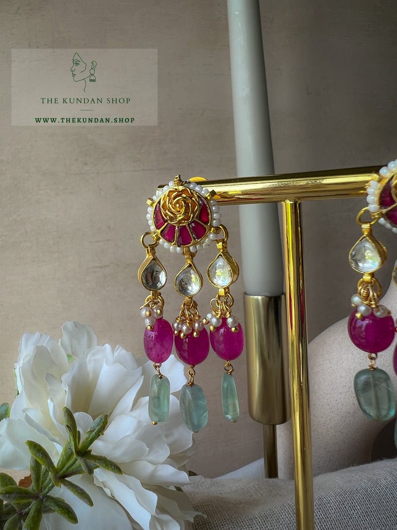 Rose Chaand Drops Earrings THE KUNDAN SHOP 