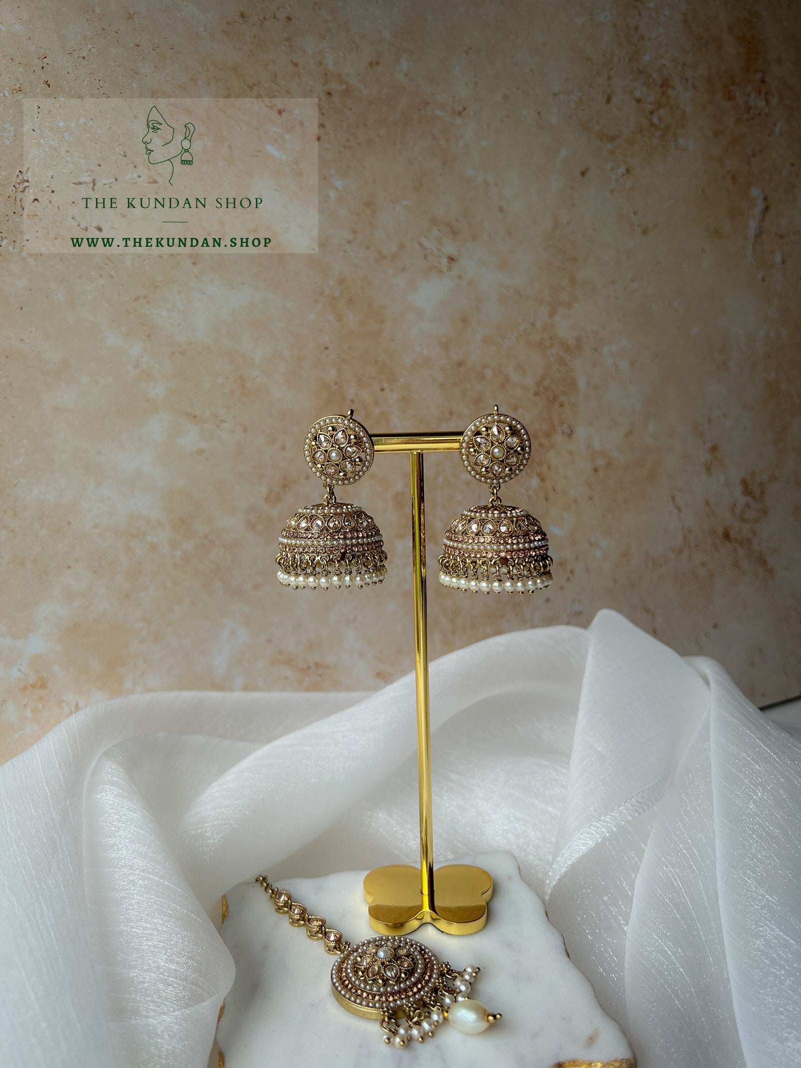 Ceaseless Jhumkis in Polki Earrings + Tikka THE KUNDAN SHOP 