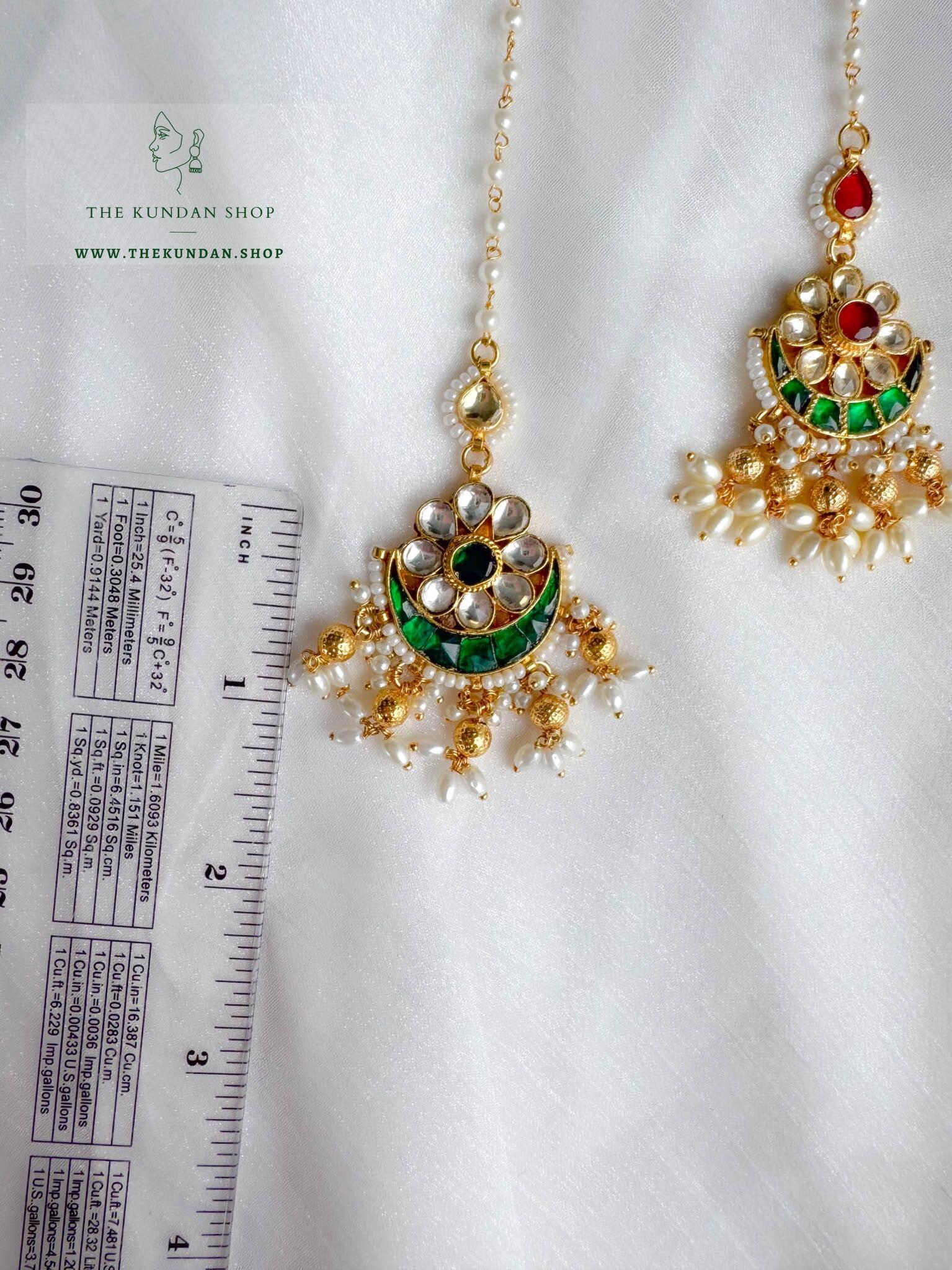 Refresh - Golden Bead Tikka Maangtikka THE KUNDAN SHOP Pink & Green 
