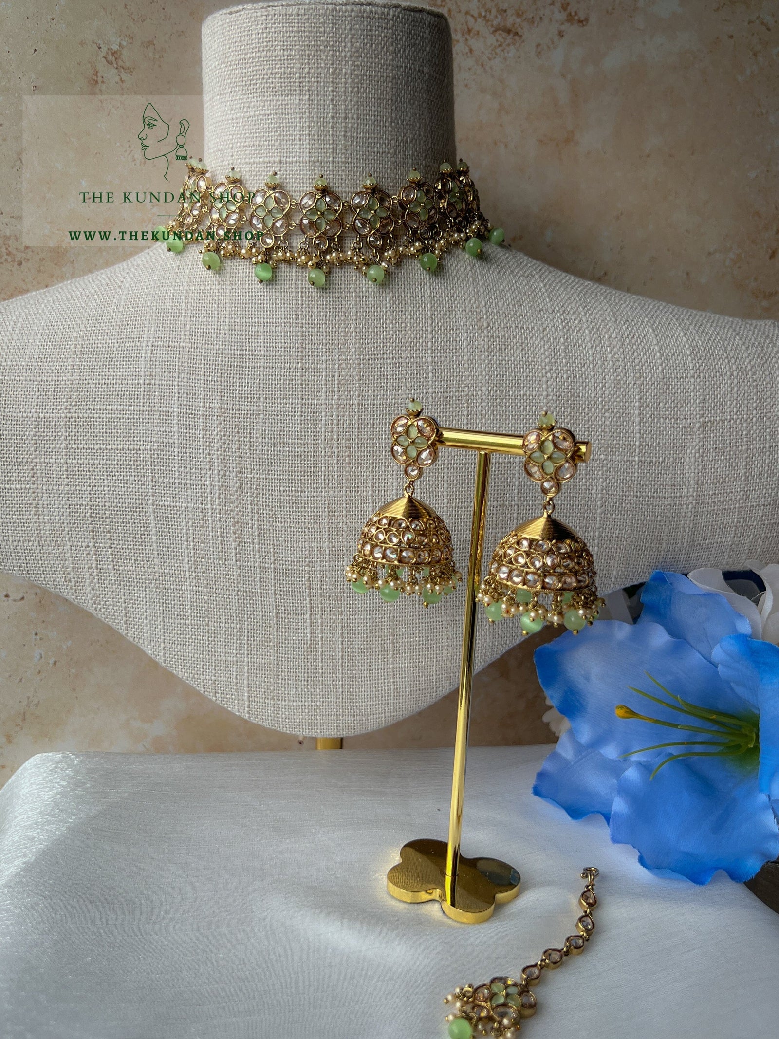 Rescued Floral in Mint Necklace Sets THE KUNDAN SHOP 