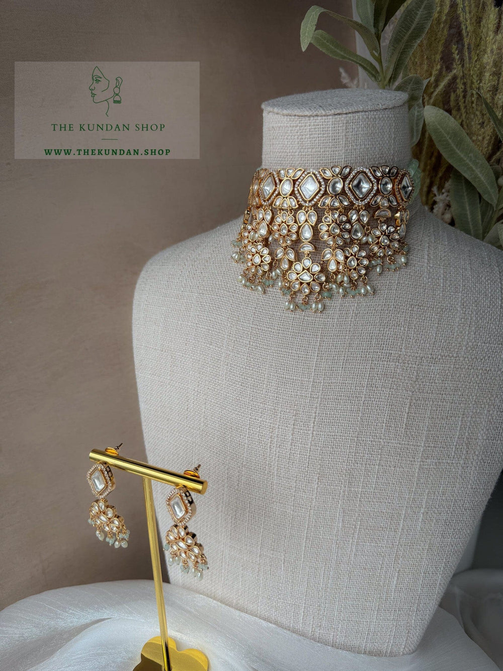 Diamond Tiers in Mint Green Necklace Sets THE KUNDAN SHOP 