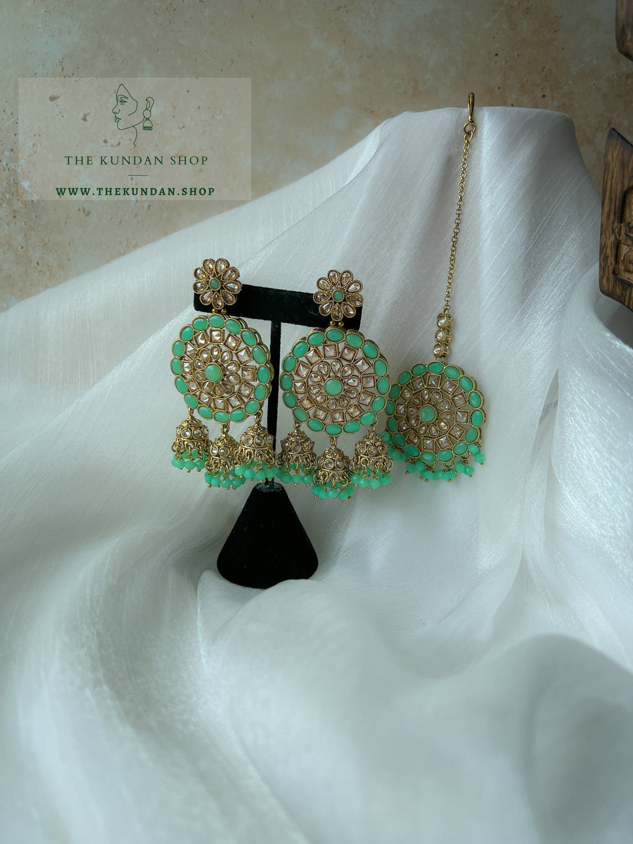 Willing in Mint Green Earrings + Tikka THE KUNDAN SHOP 