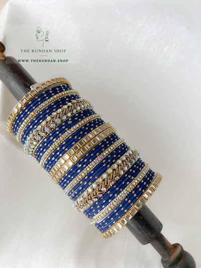 Iridescent Center Stones in Navy Bangles THE KUNDAN SHOP 