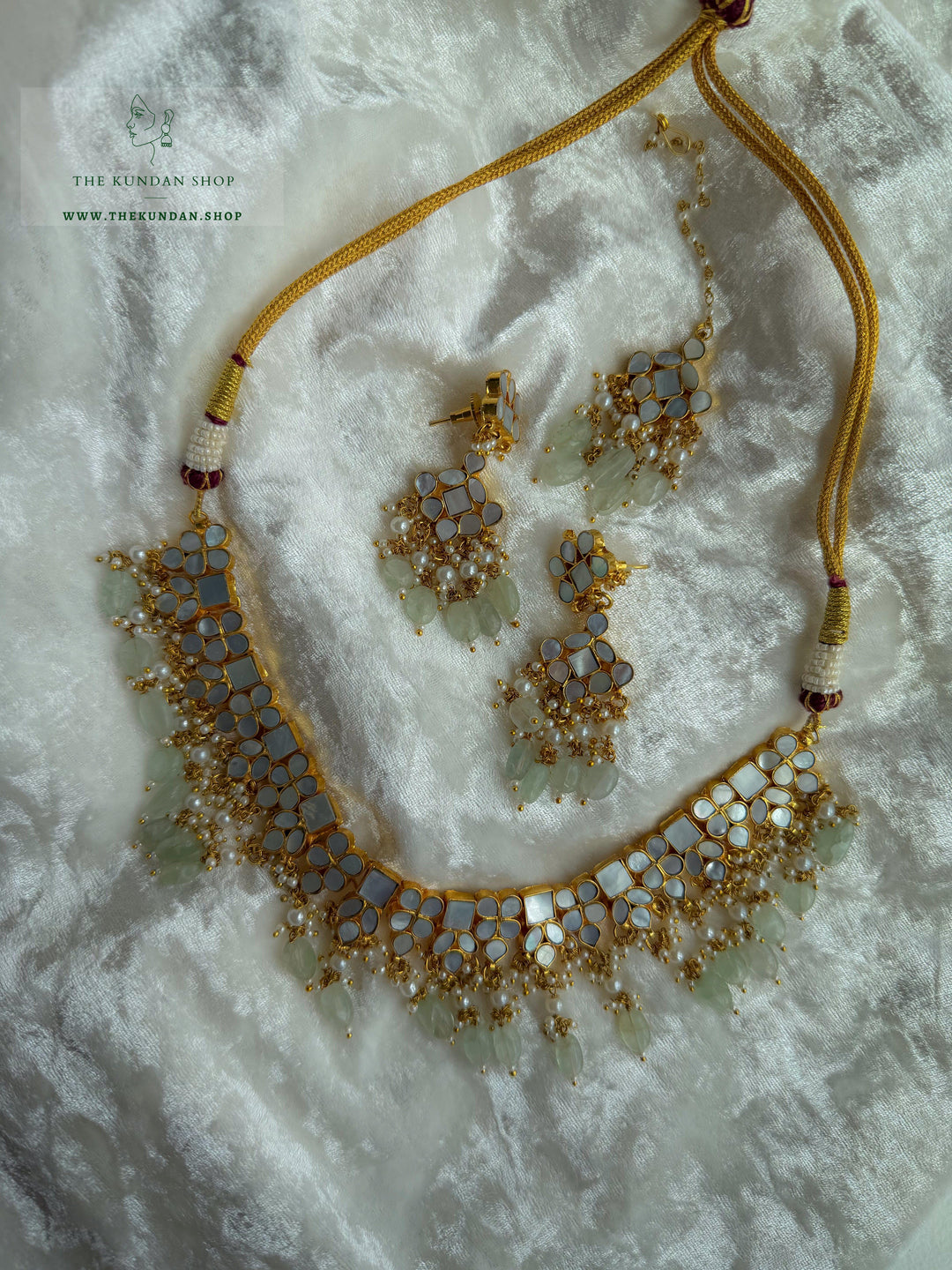 Pearl Petals // Mint &amp; Mother of Pearl Necklace Sets THE KUNDAN SHOP 