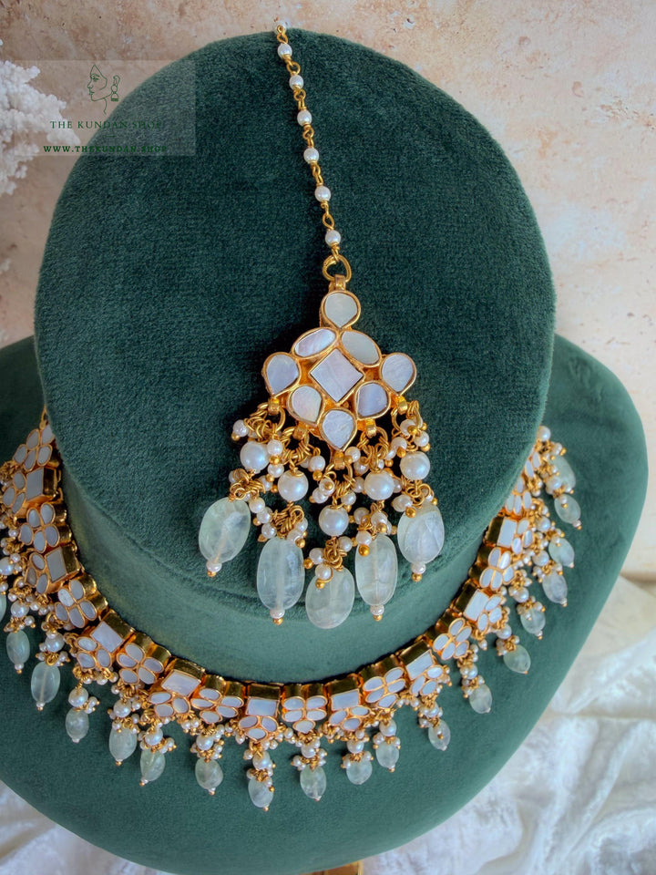 Pearl Petals // Mint &amp; Mother of Pearl Necklace Sets THE KUNDAN SHOP 