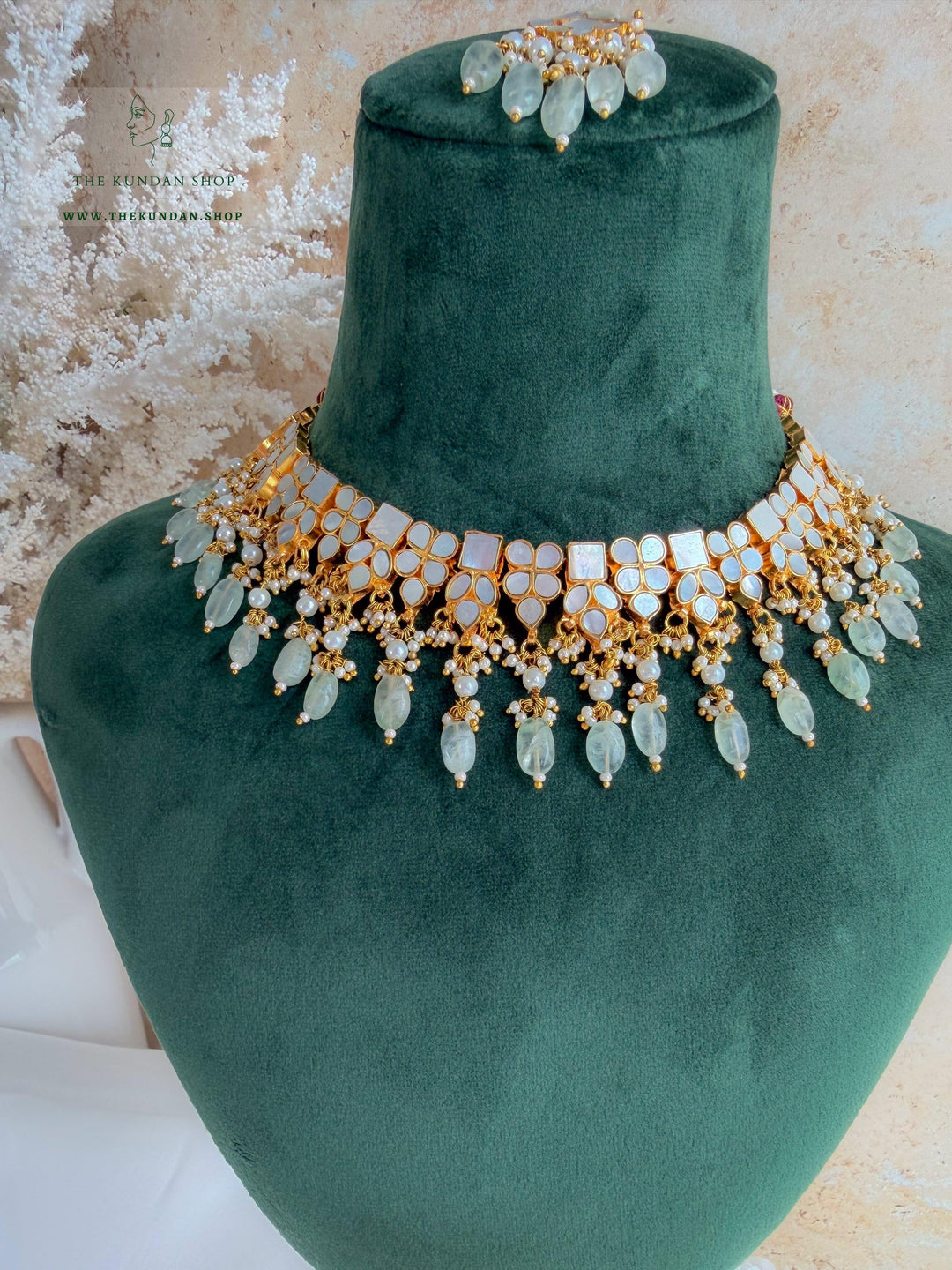 Pearl Petals // Mint &amp; Mother of Pearl Necklace Sets THE KUNDAN SHOP 