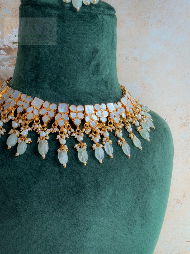 Pearl Petals // Mint &amp; Mother of Pearl Necklace Sets THE KUNDAN SHOP 