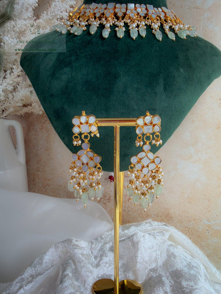 Pearl Petals // Mint &amp; Mother of Pearl Necklace Sets THE KUNDAN SHOP 