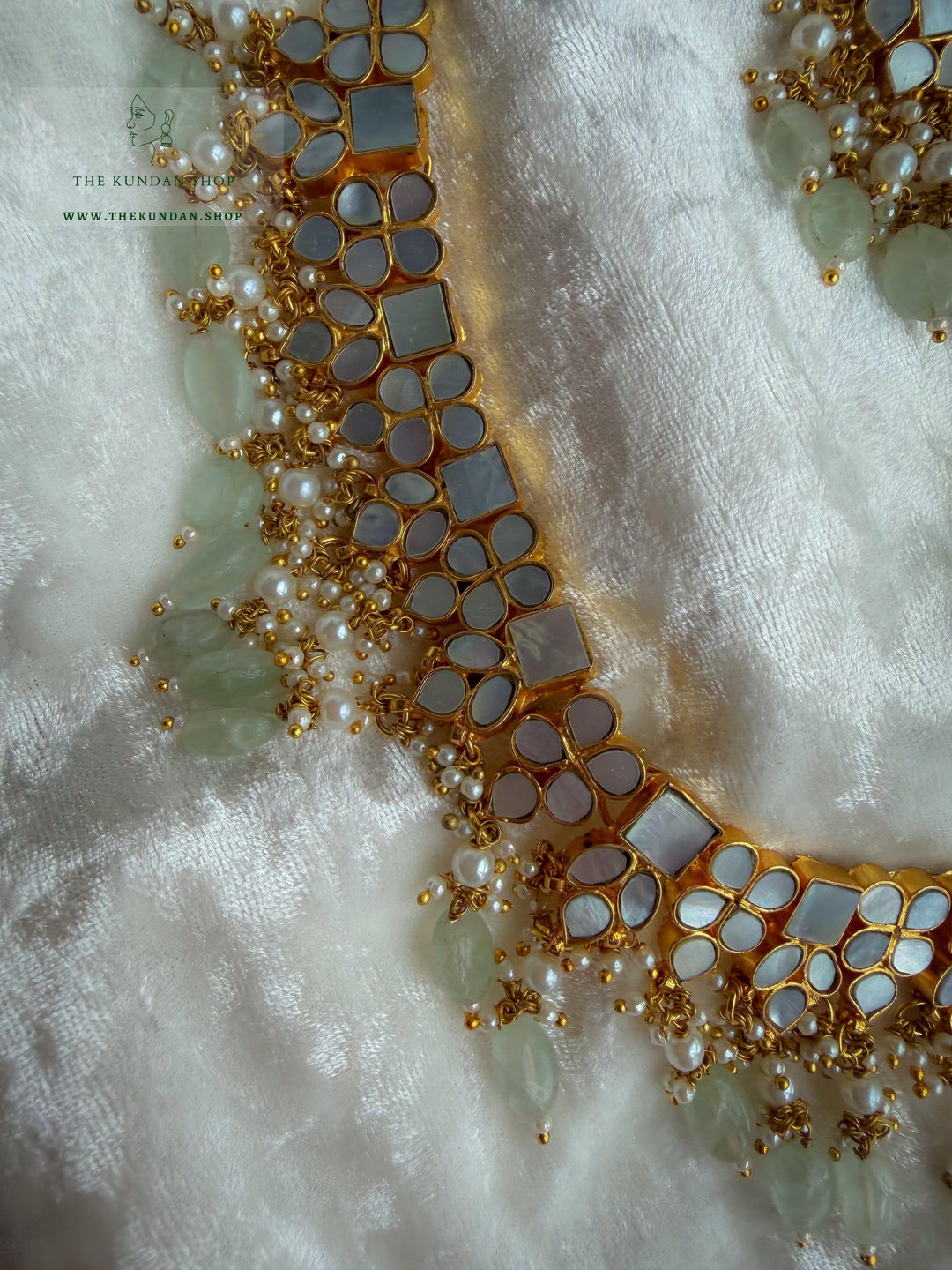 Pearl Petals // Mint &amp; Mother of Pearl Necklace Sets THE KUNDAN SHOP 
