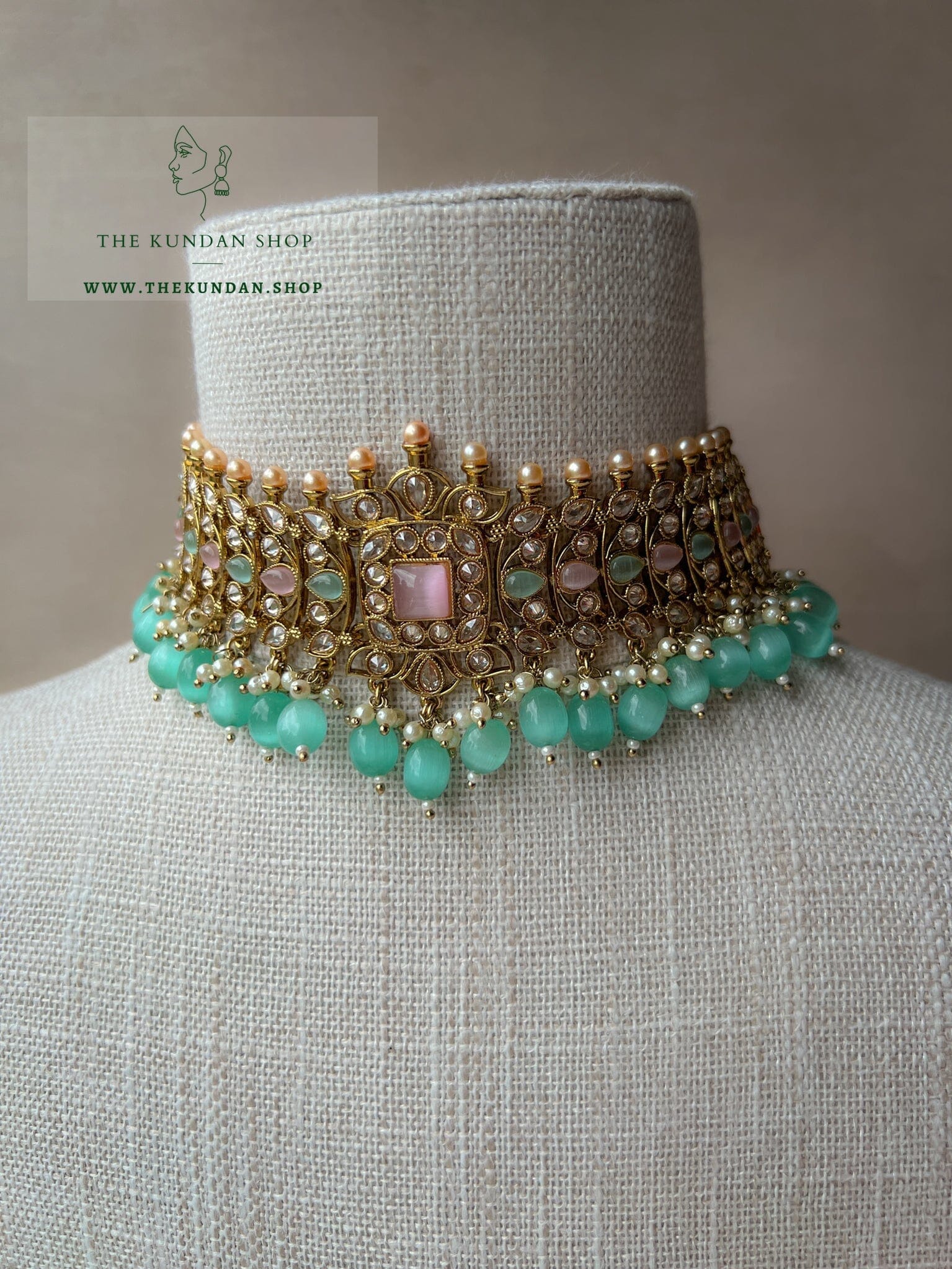 Vivid in Mint & Pink Necklace Sets THE KUNDAN SHOP 