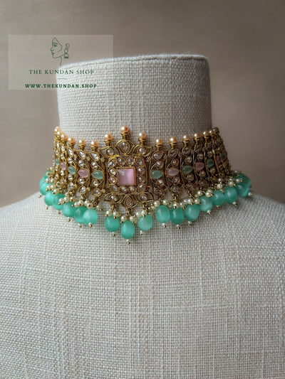 Vivid in Mint & Pink Necklace Sets THE KUNDAN SHOP 