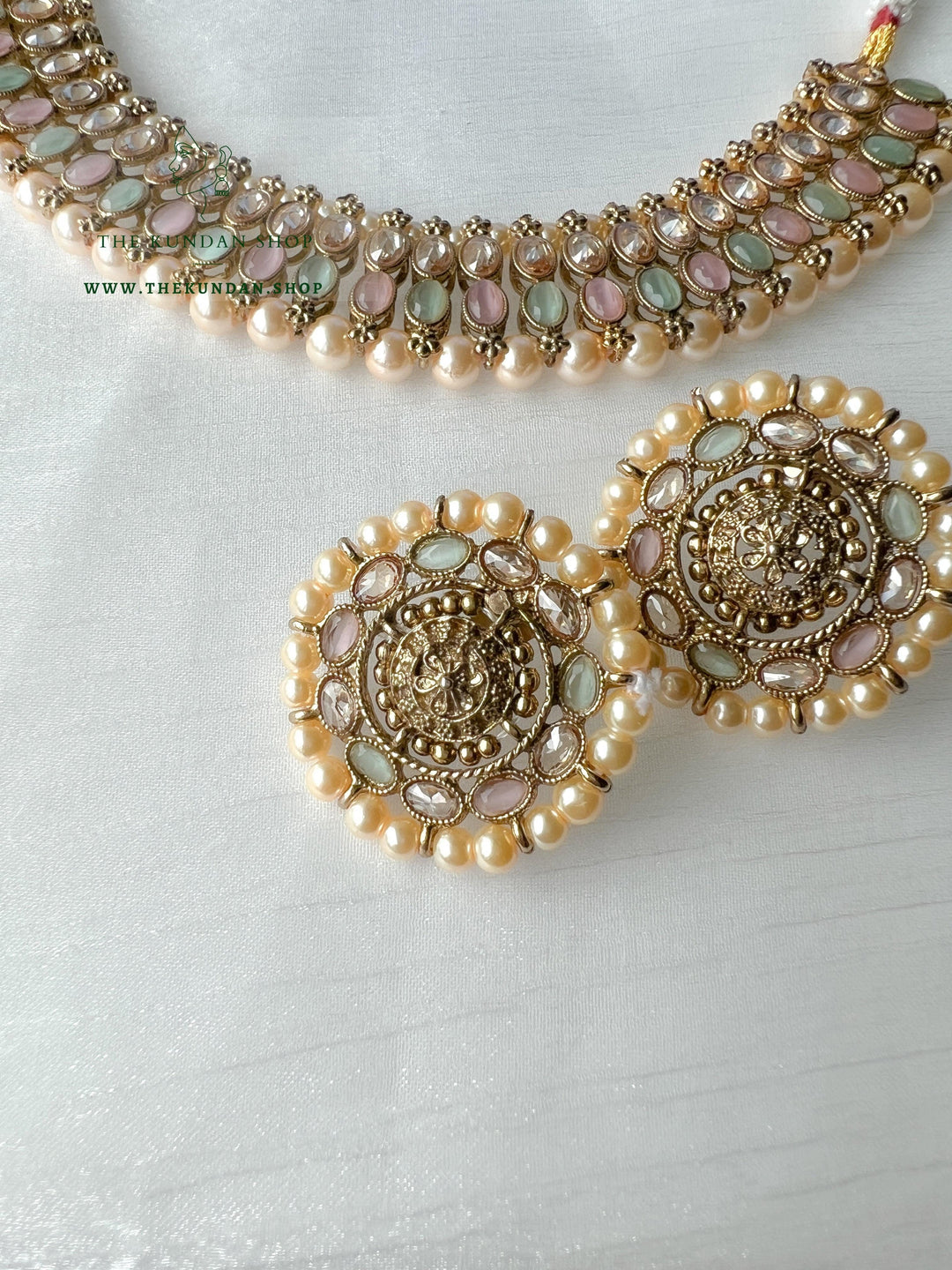 Flushed Polki in Mint & Pink Necklace Sets THE KUNDAN SHOP 