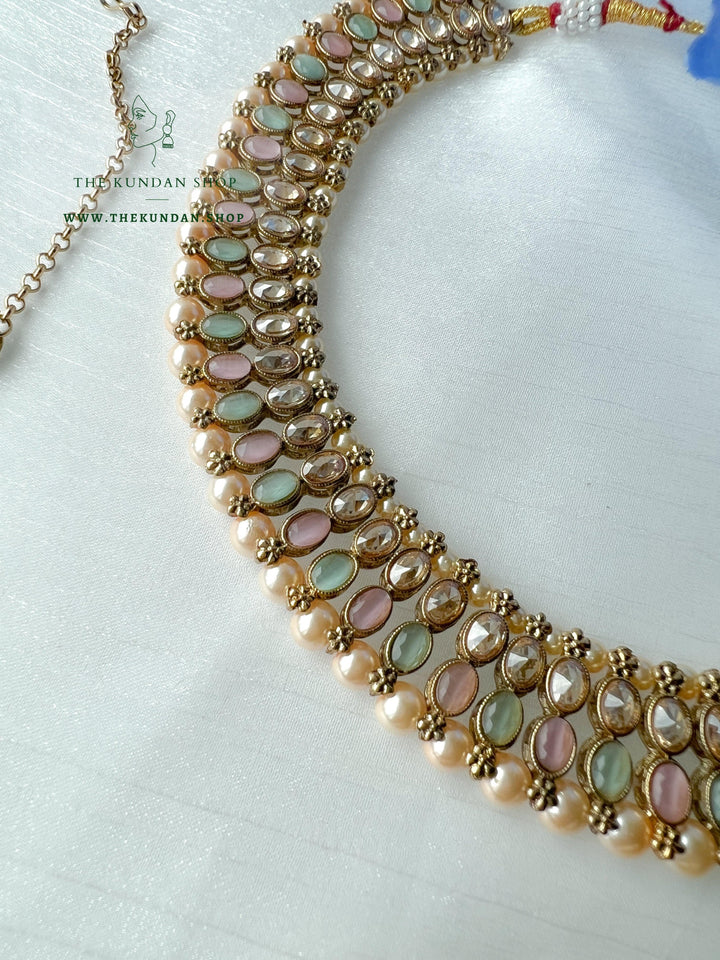 Flushed Polki in Mint & Pink Necklace Sets THE KUNDAN SHOP 