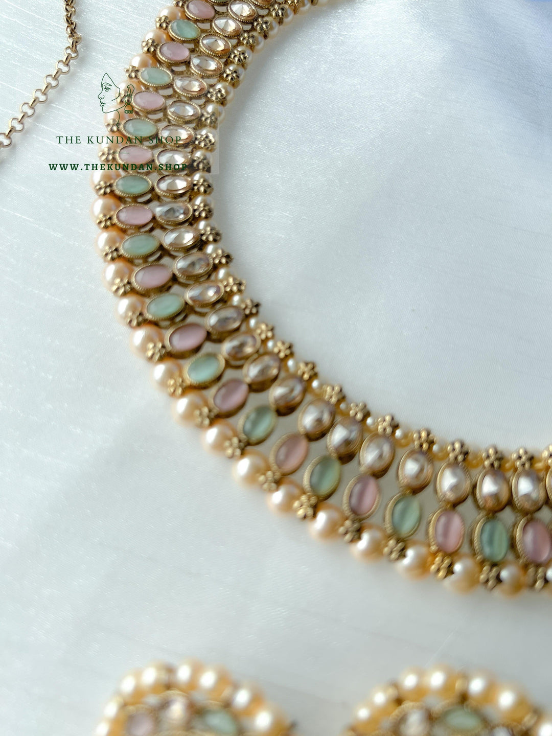 Flushed Polki in Mint & Pink Necklace Sets THE KUNDAN SHOP 