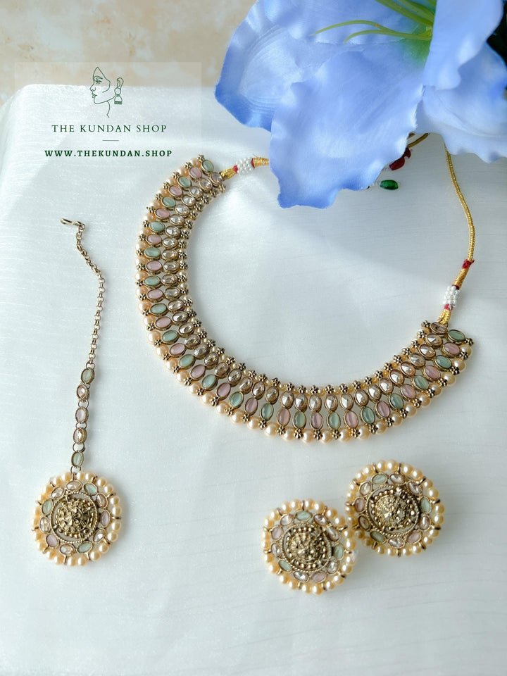 Flushed Polki in Mint & Pink Necklace Sets THE KUNDAN SHOP 