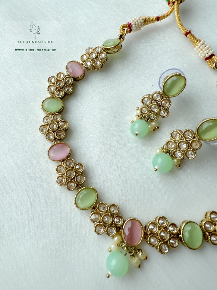Appease Polki in Mint & Pink Necklace Sets THE KUNDAN SHOP 