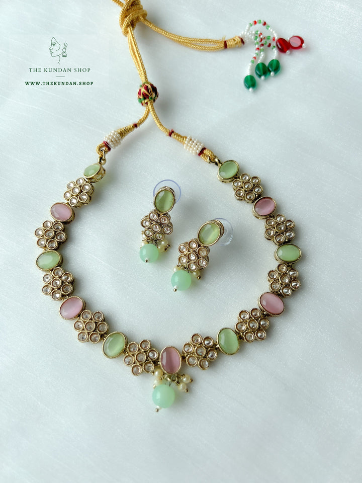 Appease Polki in Mint & Pink Necklace Sets THE KUNDAN SHOP 