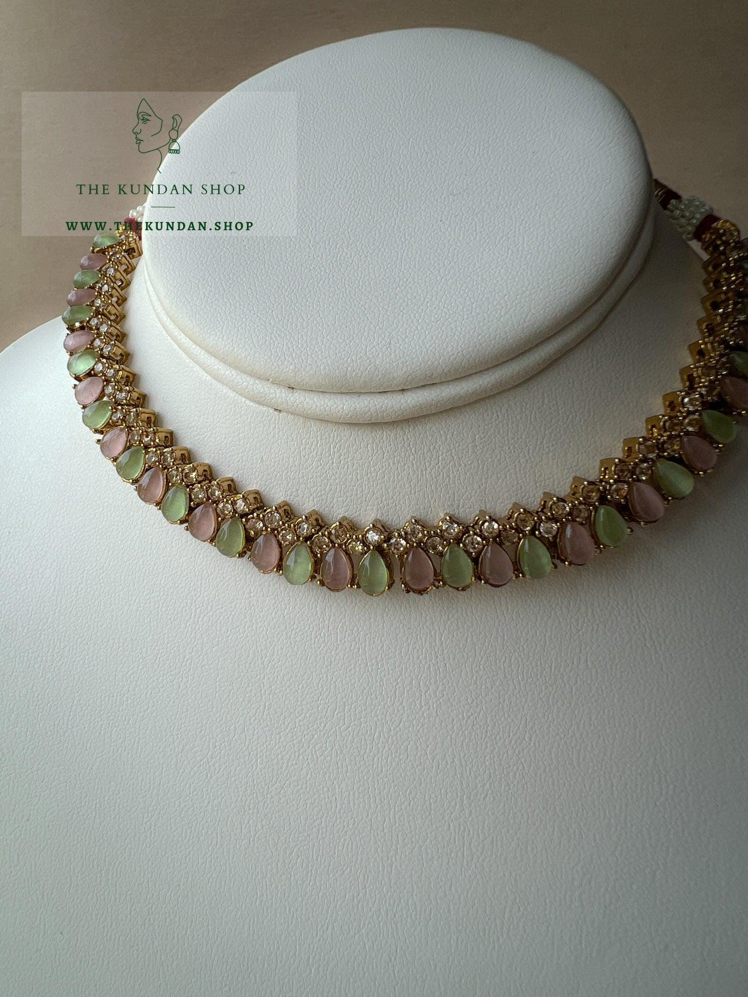 Nominal Polki in Mint & Pink Necklace Sets THE KUNDAN SHOP 