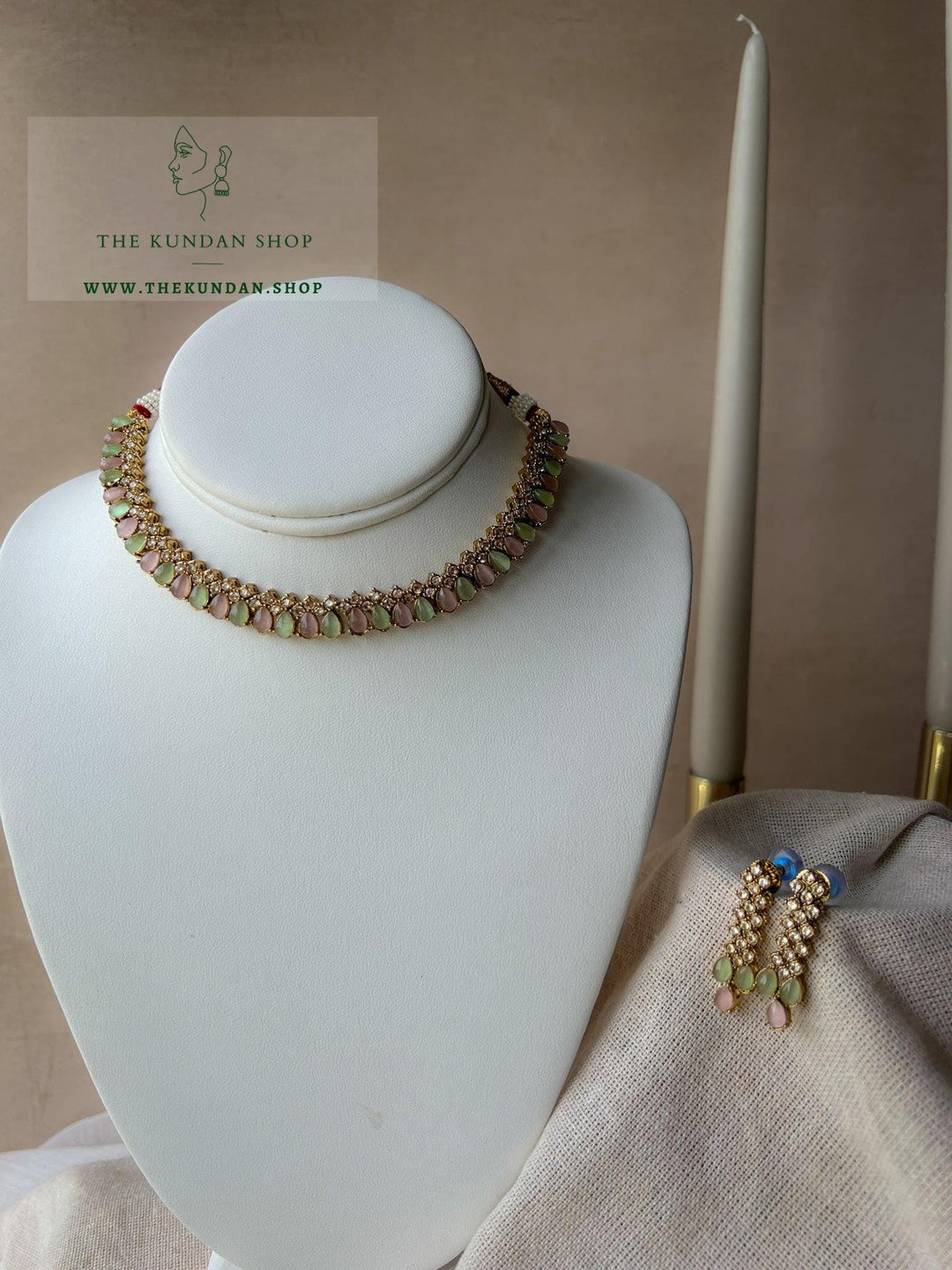 Nominal Polki in Mint & Pink Necklace Sets THE KUNDAN SHOP 
