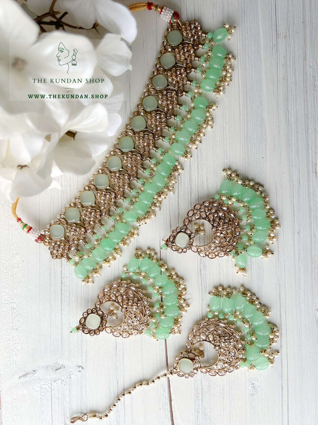 Fall Apart in Mint Necklace Sets THE KUNDAN SHOP 