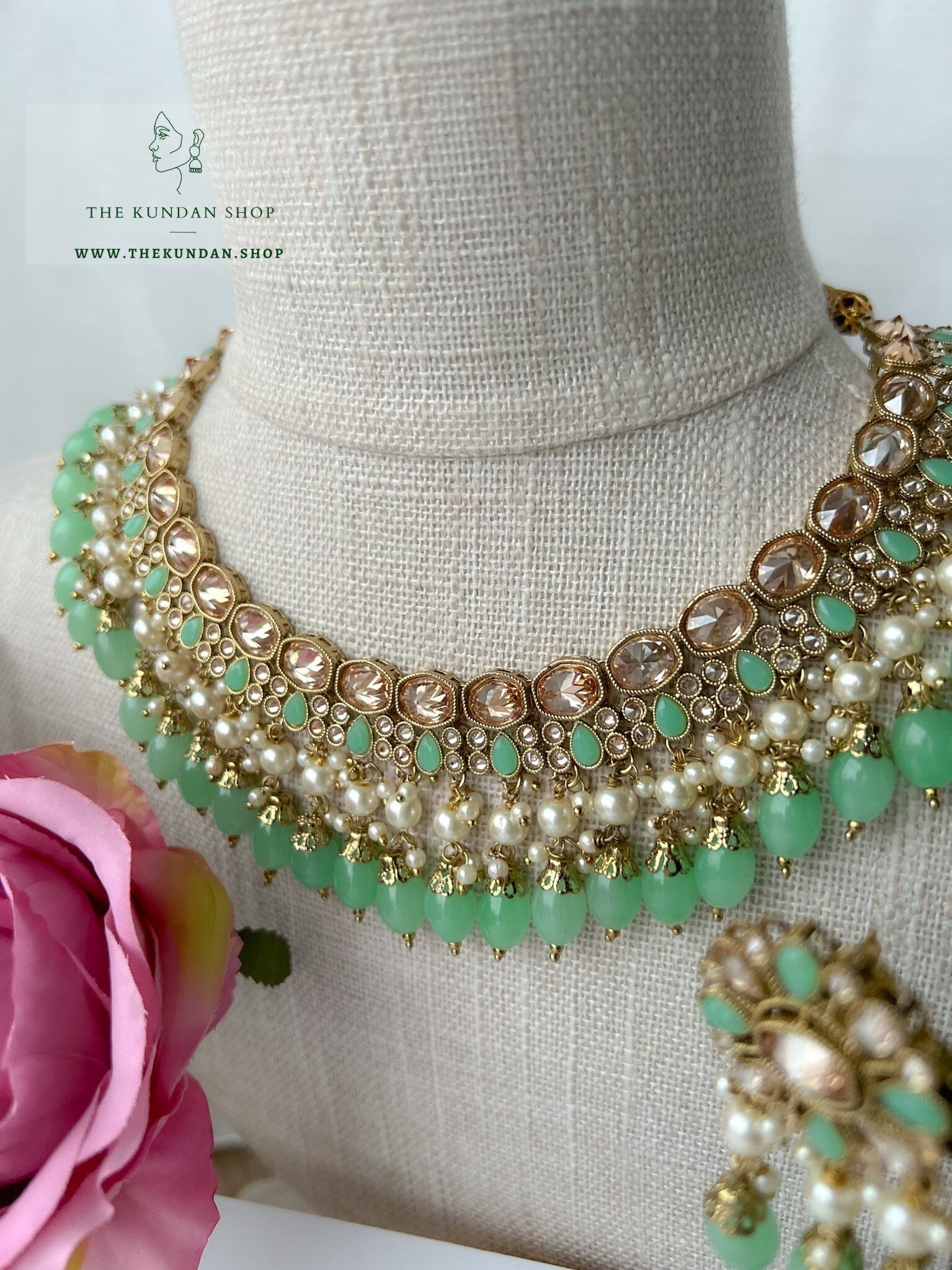 Envy Polki in Mint Necklace Sets THE KUNDAN SHOP 