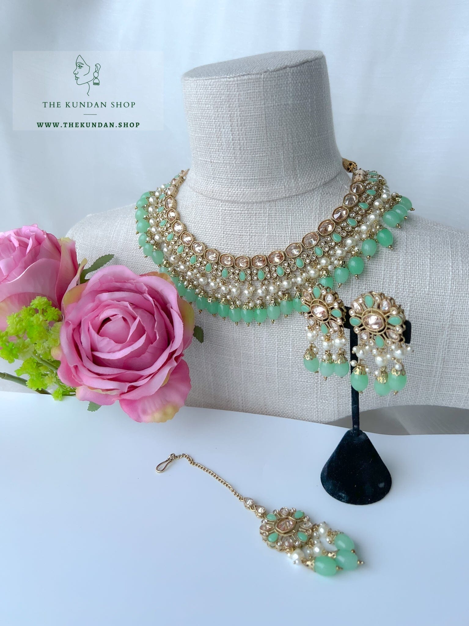 Envy Polki in Mint Necklace Sets THE KUNDAN SHOP 