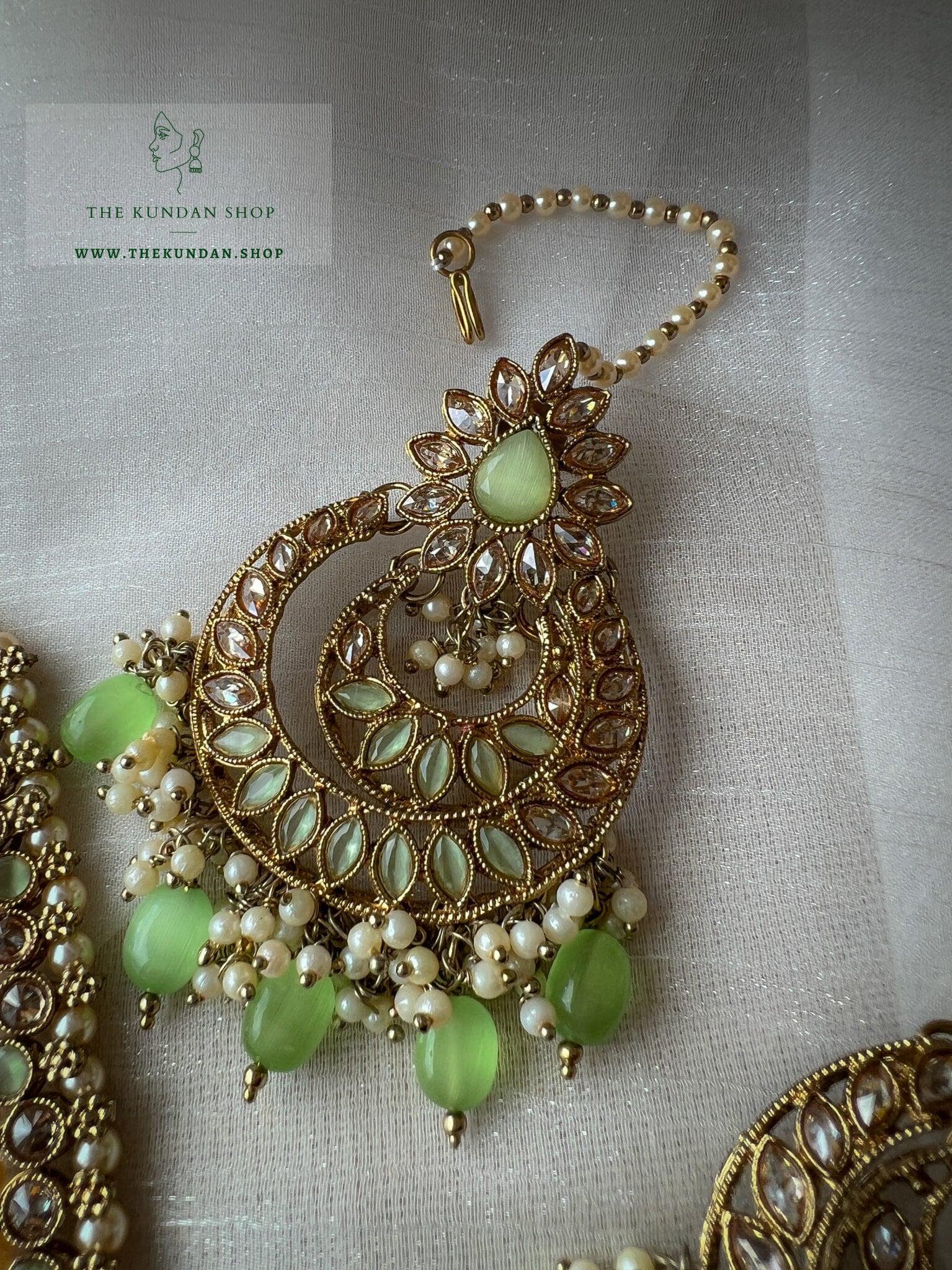 Candor in Mint Earrings + Tikka THE KUNDAN SHOP 