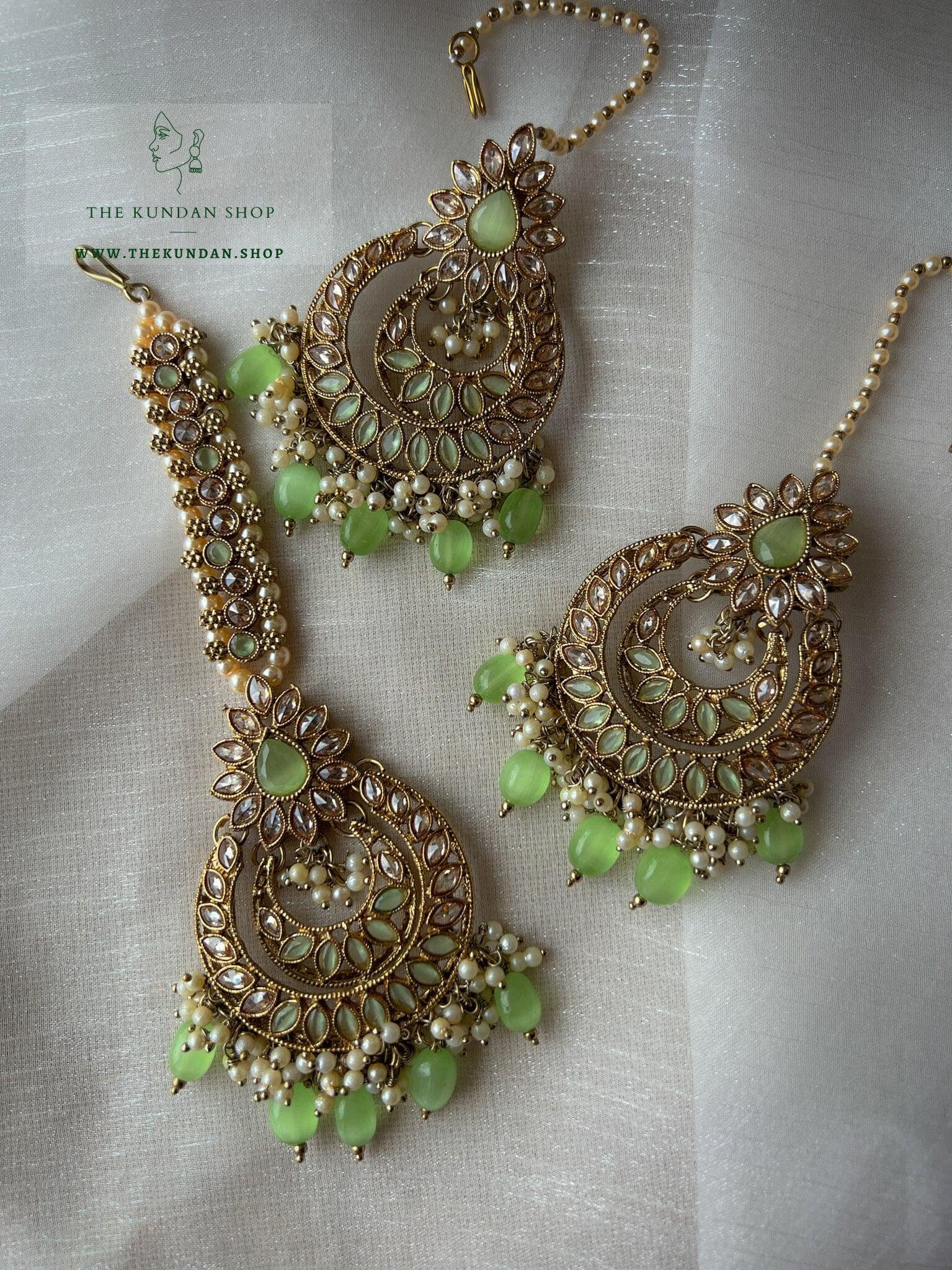 Candor in Mint Earrings + Tikka THE KUNDAN SHOP 