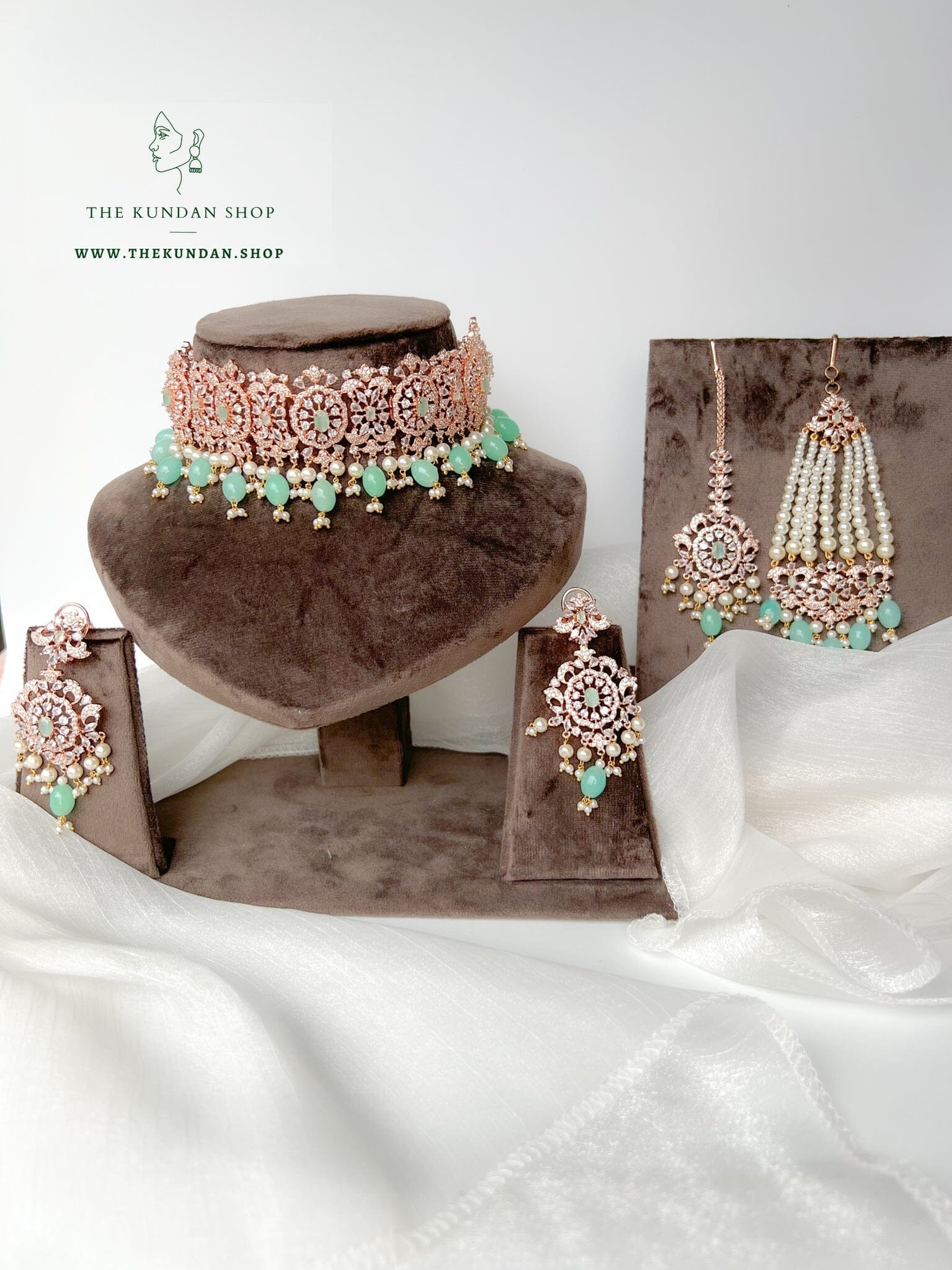 Beauties in Rose Gold & Mint Necklace Sets THE KUNDAN SHOP 