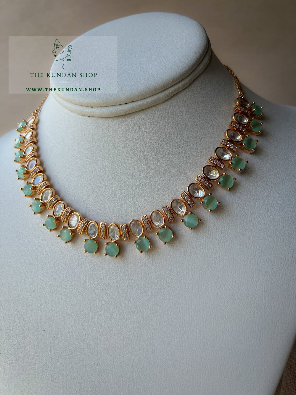 Embellished in Mint Necklace Sets THE KUNDAN SHOP 