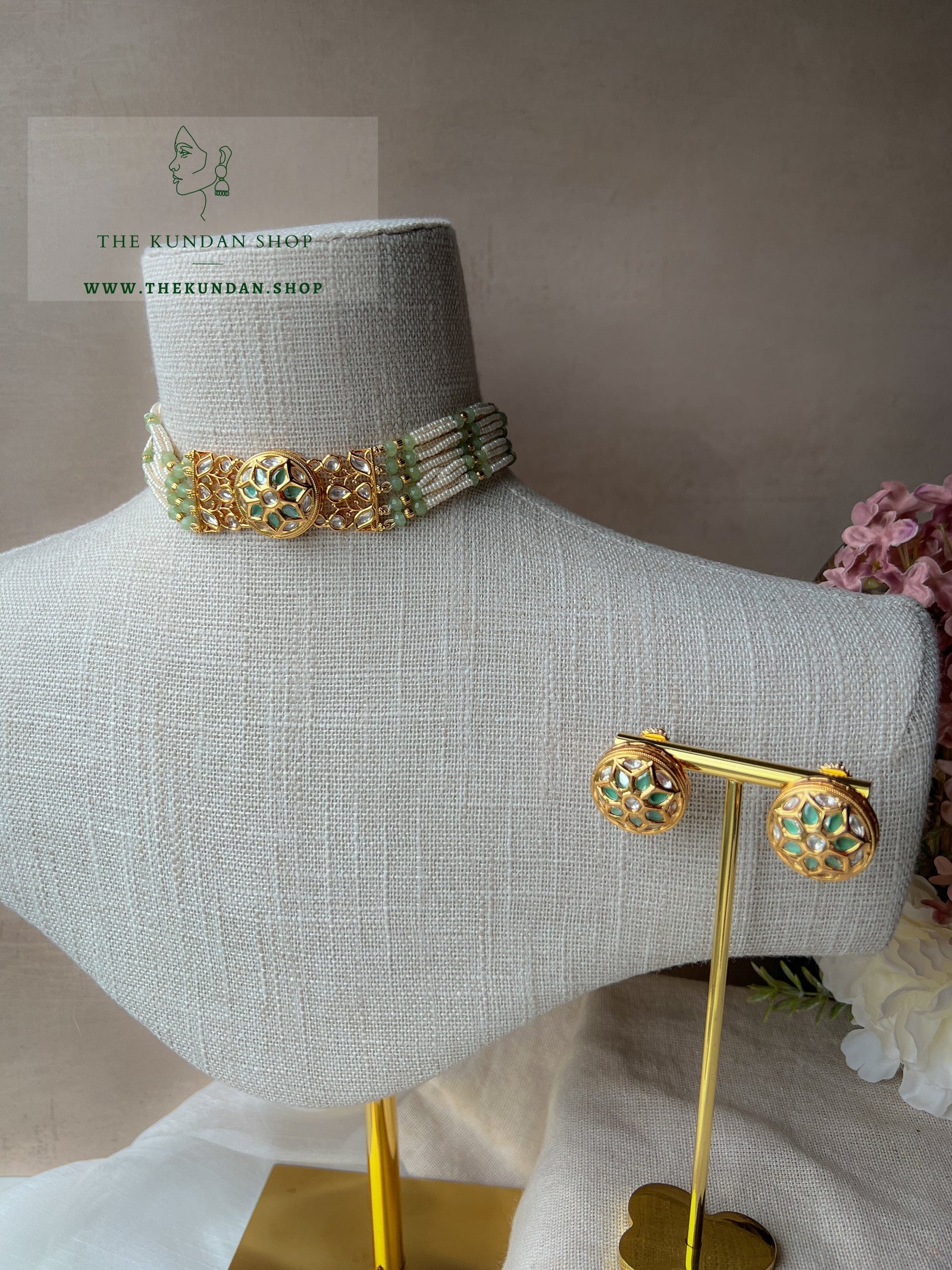 Hopeful Kundan in Mint Necklace Sets THE KUNDAN SHOP 