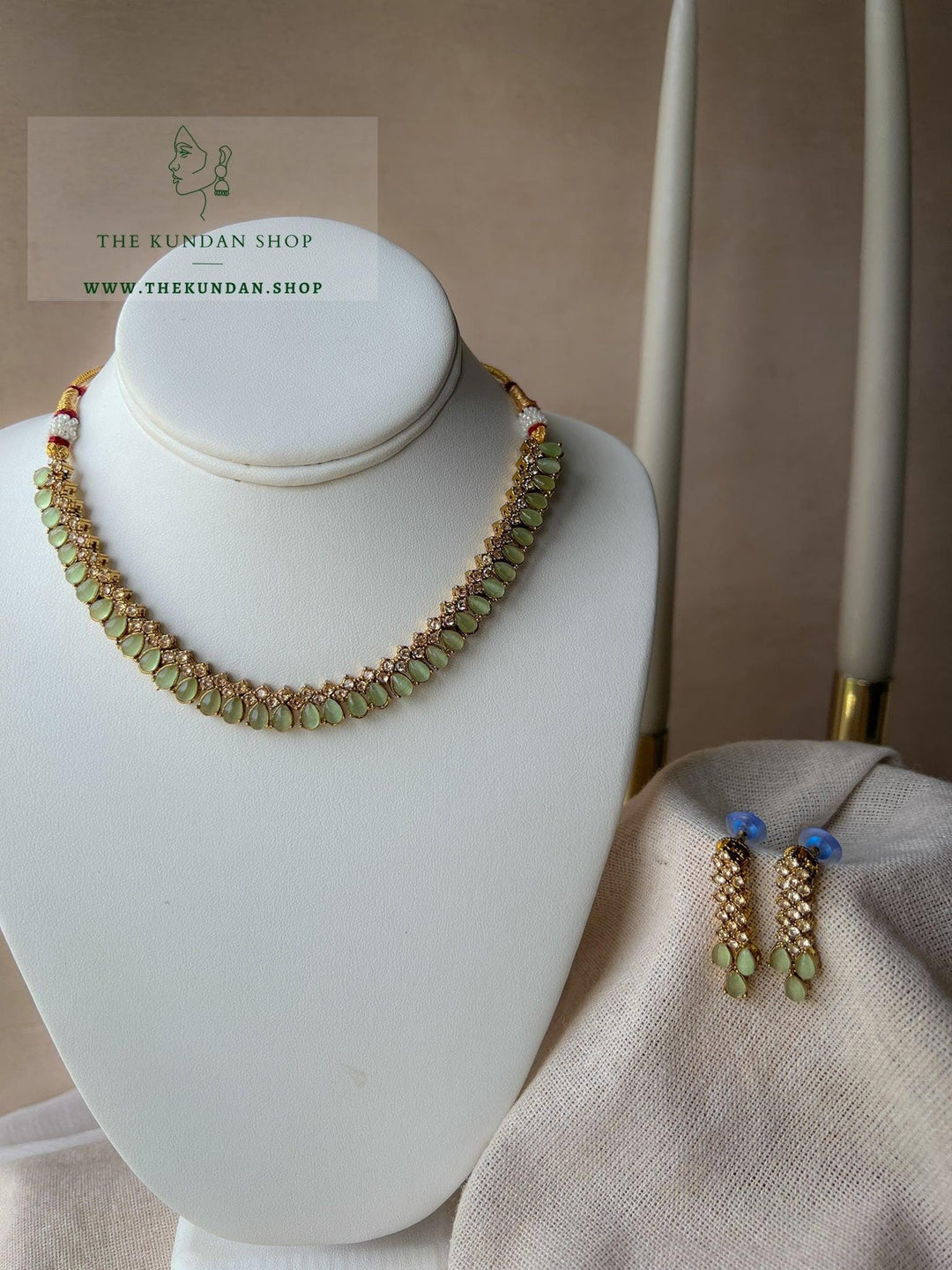 Nominal Polki in Mint Necklace Sets THE KUNDAN SHOP 