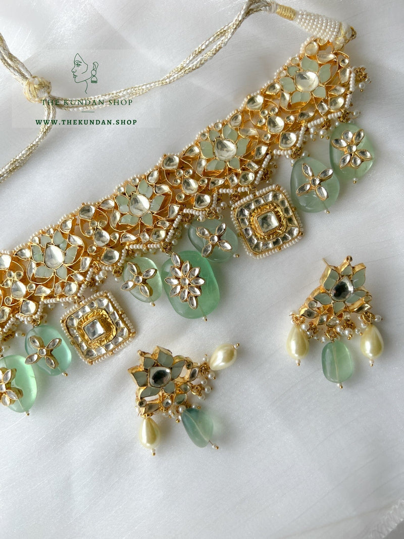 Enthusiasm in Mint Stones Necklace Sets THE KUNDAN SHOP 