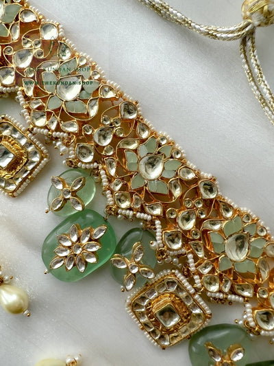 Enthusiasm in Mint Stones Necklace Sets THE KUNDAN SHOP 