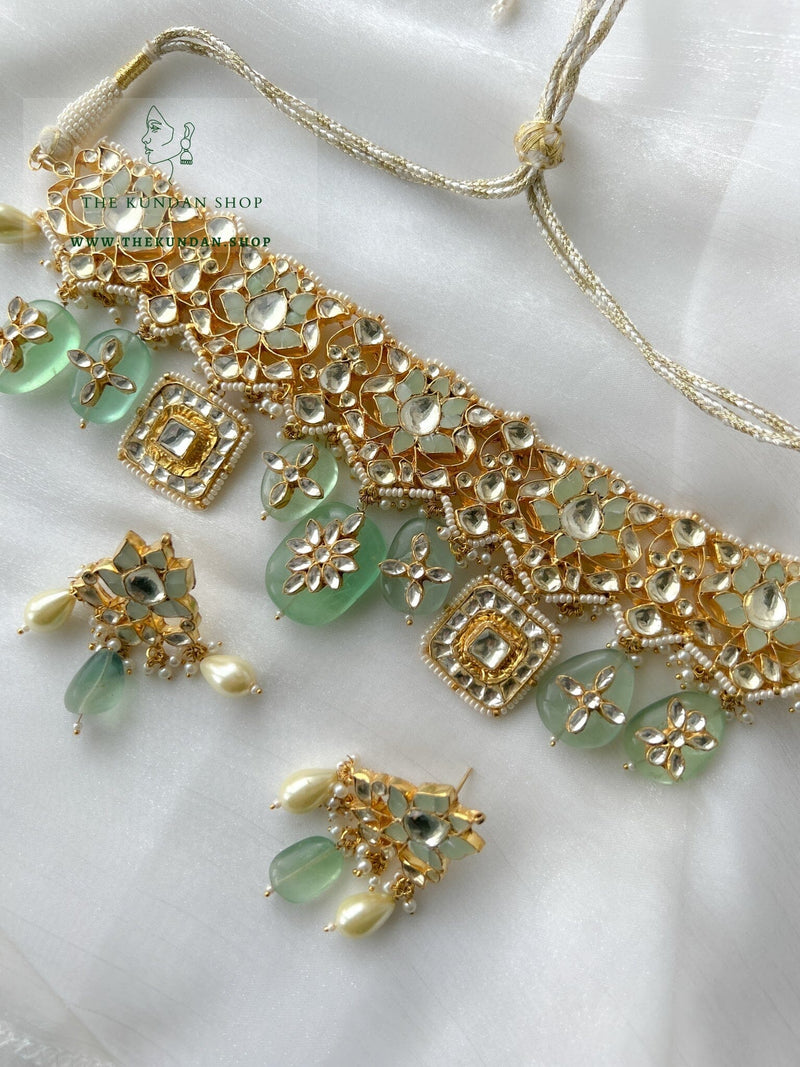Enthusiasm in Mint Stones Necklace Sets THE KUNDAN SHOP 