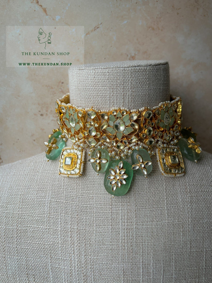 Enthusiasm in Mint Stones Necklace Sets THE KUNDAN SHOP 