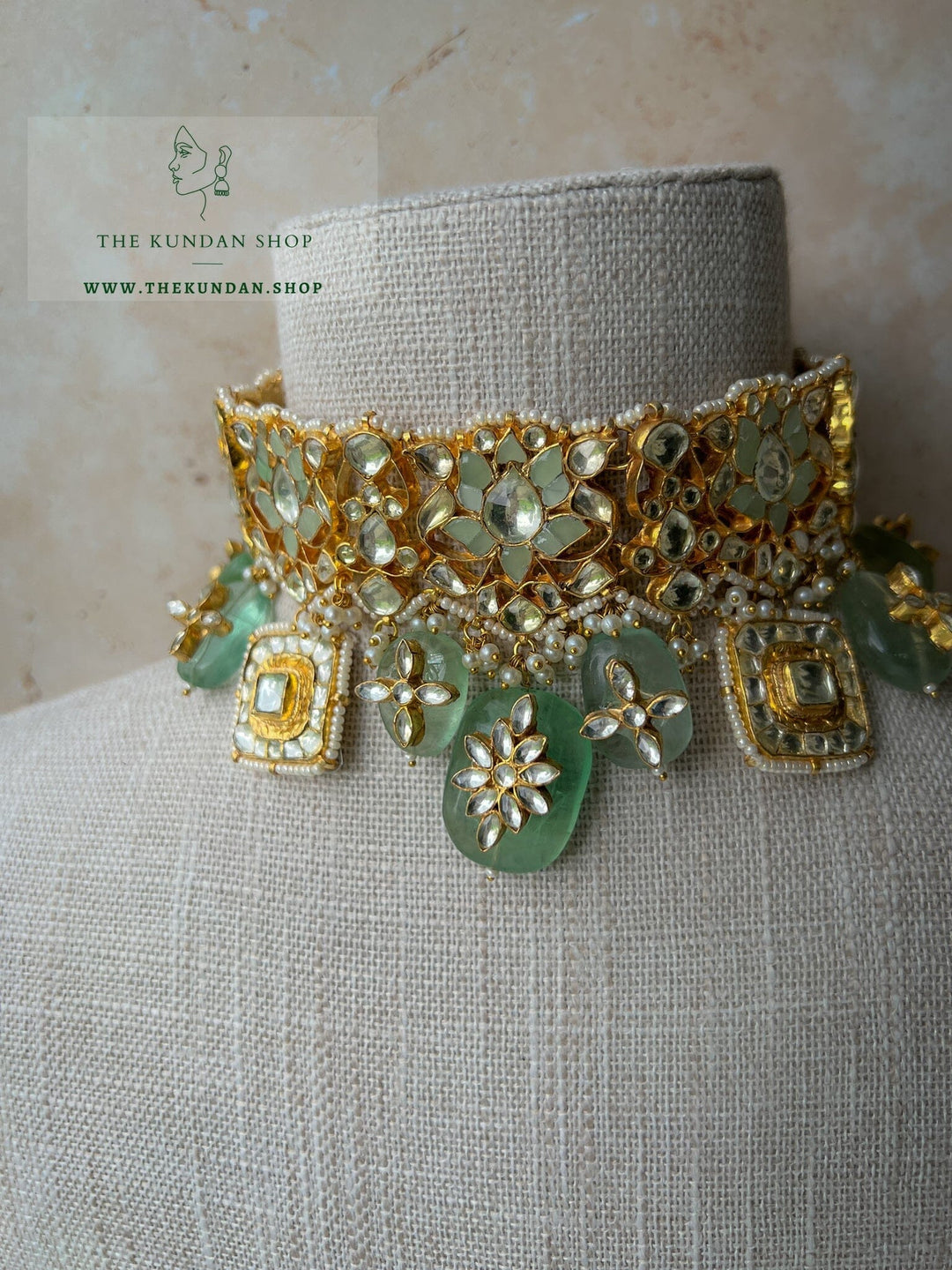 Enthusiasm in Mint Stones Necklace Sets THE KUNDAN SHOP 