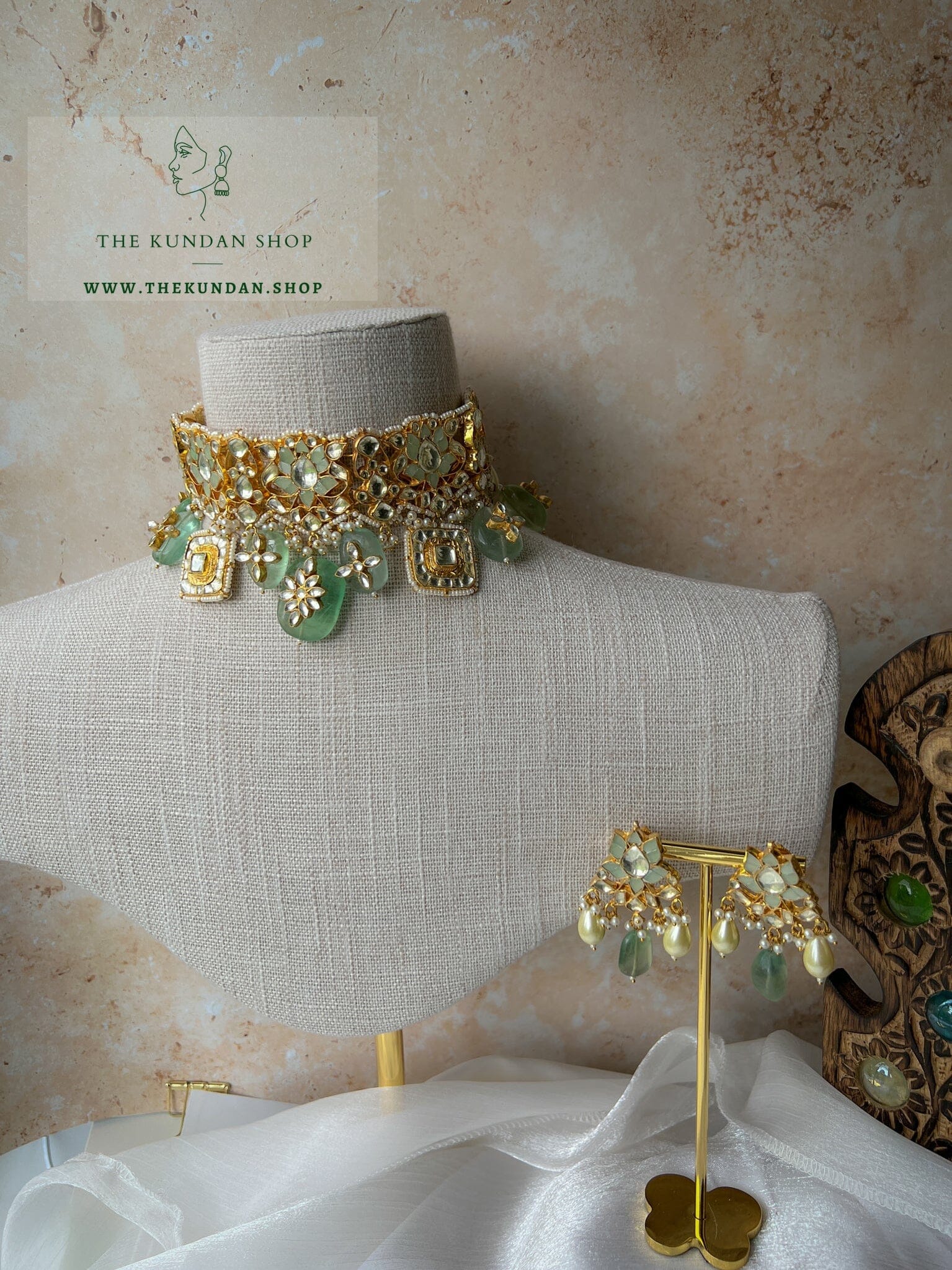 Enthusiasm in Mint Stones Necklace Sets THE KUNDAN SHOP 