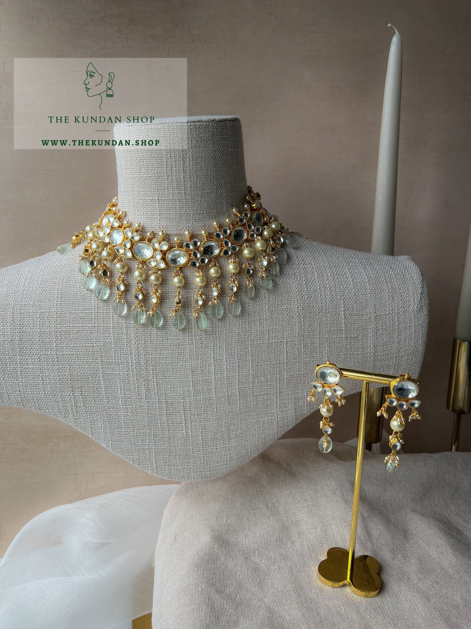 Oasis in Kundan Mint Necklace Sets THE KUNDAN SHOP 