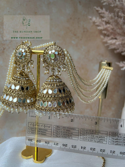 Glister Jhumkis in Champagne Earrings + Tikka THE KUNDAN SHOP 