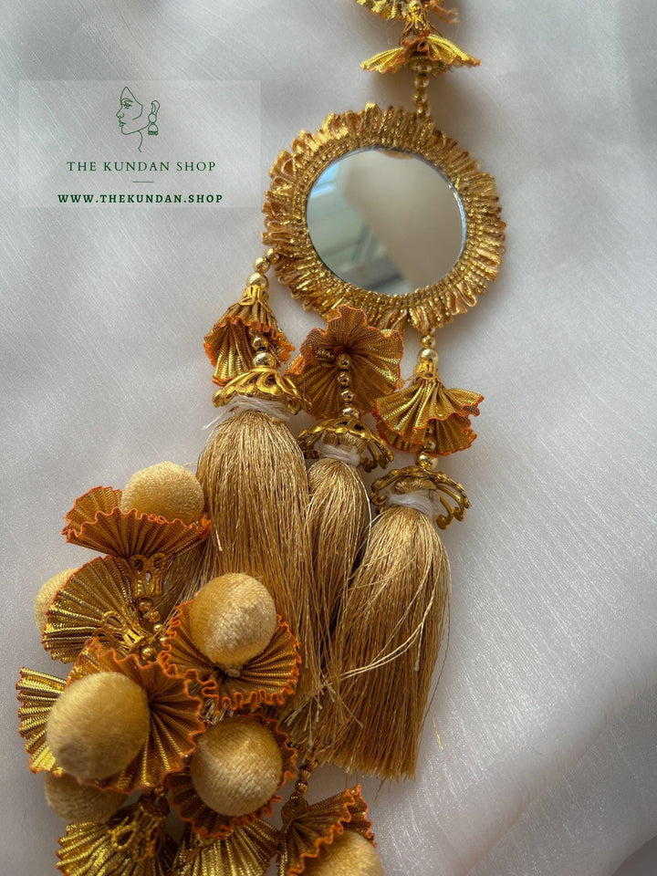 Mirror of Fringe in Gold Prandhi THE KUNDAN SHOP 