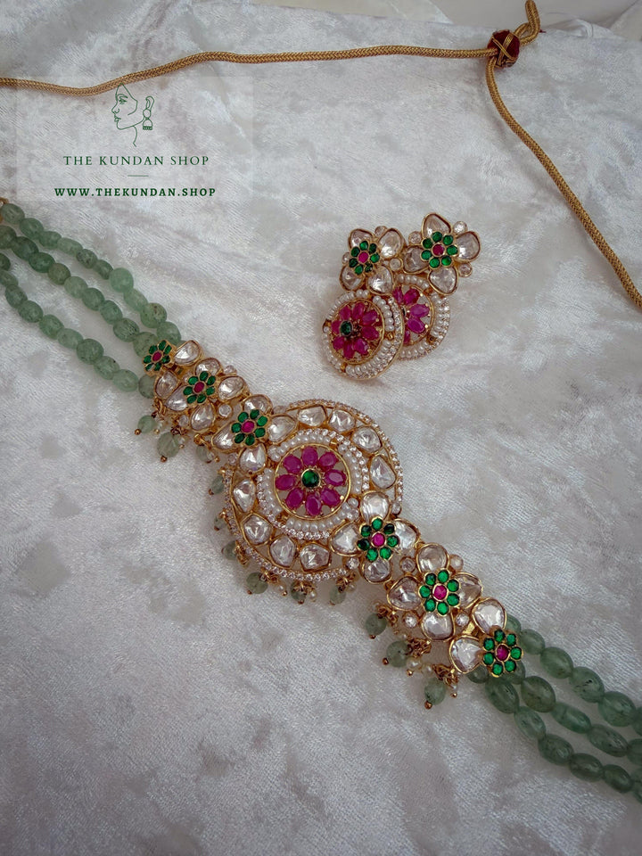 Dainty Petals in Pink &amp; Mint 2.0 Necklace Sets THE KUNDAN SHOP 