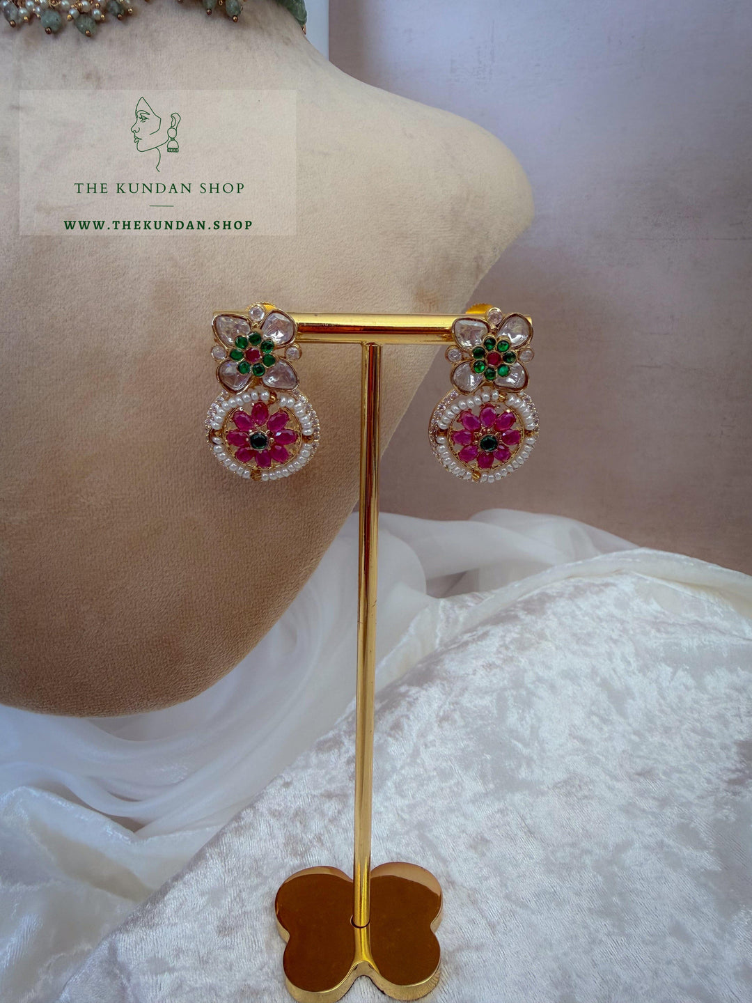 Dainty Petals in Pink &amp; Mint 2.0 Necklace Sets THE KUNDAN SHOP 