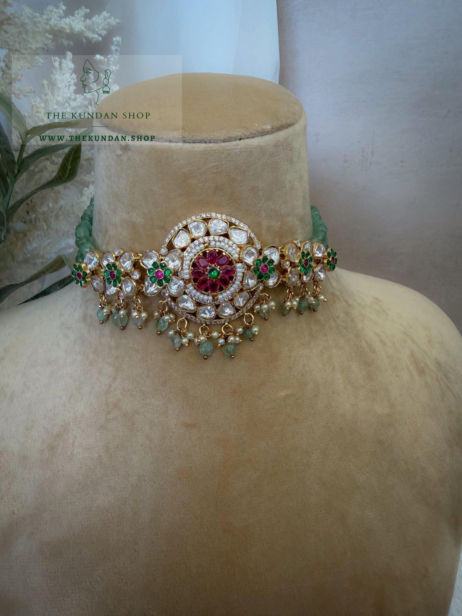Dainty Petals in Pink & Mint 2.0 Necklace Sets THE KUNDAN SHOP 
