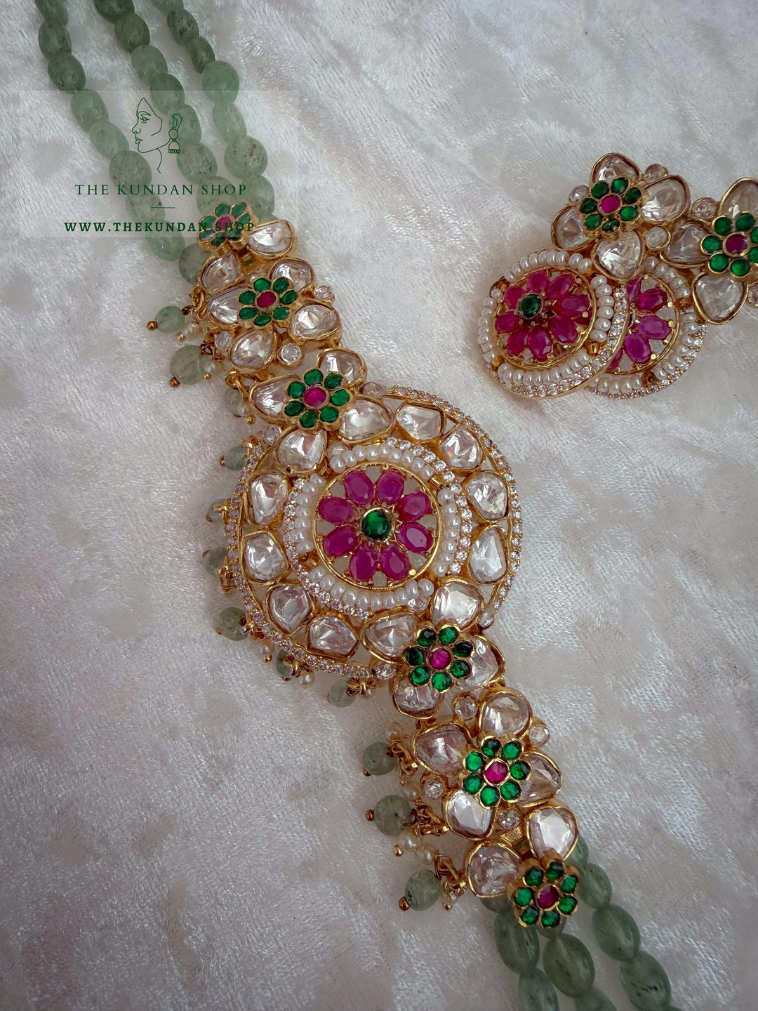 Dainty Petals in Pink &amp; Mint 2.0 Necklace Sets THE KUNDAN SHOP 